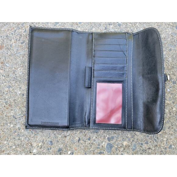 Vintage Dooney & Bourke Signature Checkbook Wallet Lock Key CANVAS Black READ - Picture 5 of 11